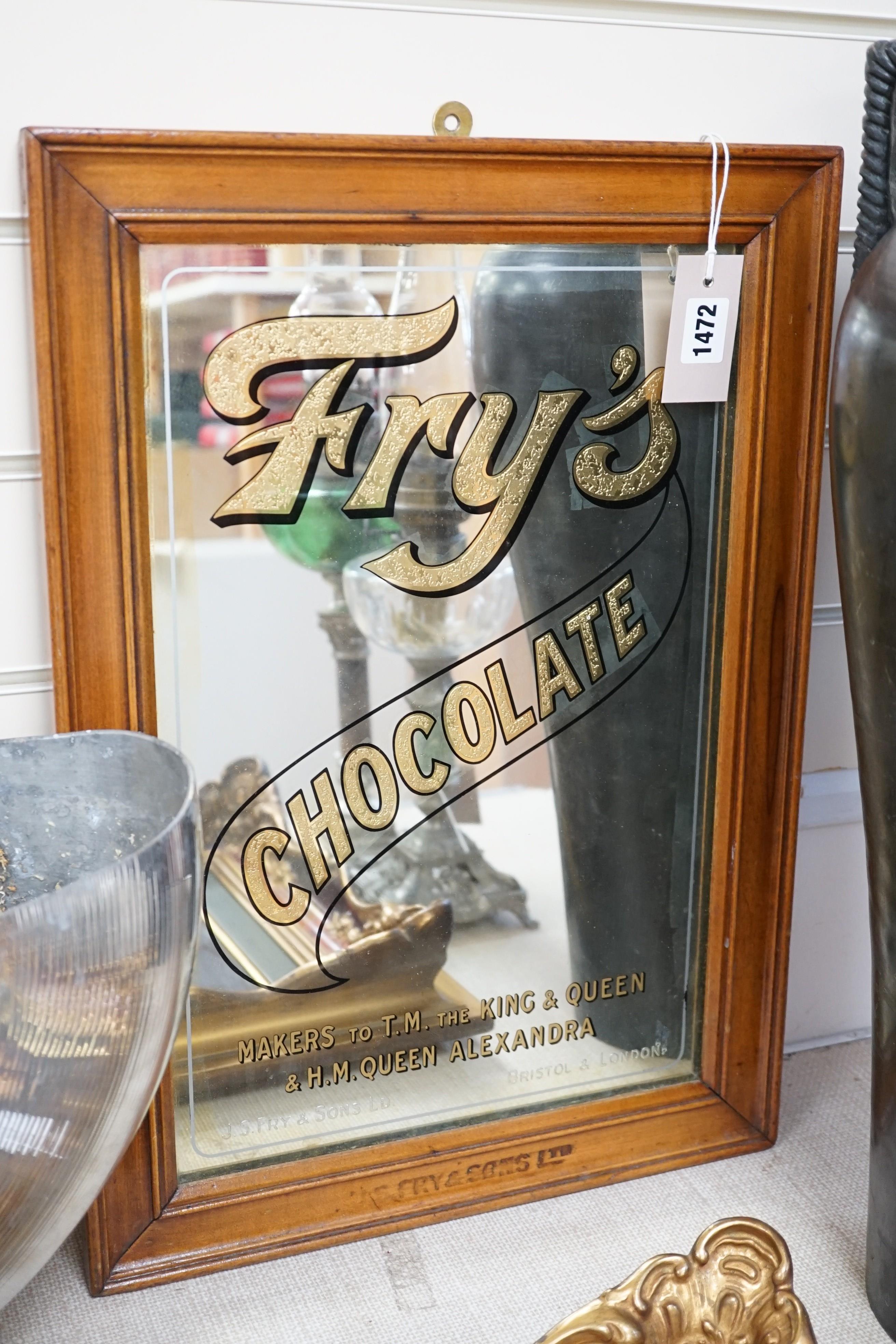 A Fry's Chocolate advertising mirror and frame, 39cms x 54cms including frame